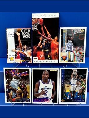 Chris Webber vintage U. Michigan Tallboy card in lot of 6 with 2 Rookies
